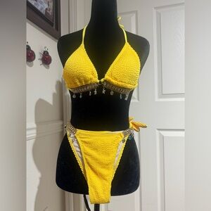 Yellow Bikini with Beaded Details
